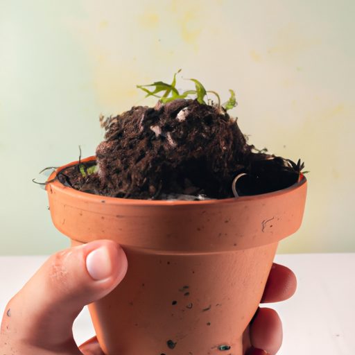 a hand holding a soil filled pot with a 512x512 35517509