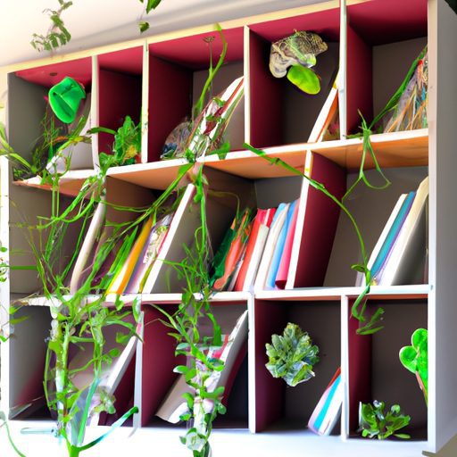 a bookshelf with vibrant plants intertwi 512x512 13525331