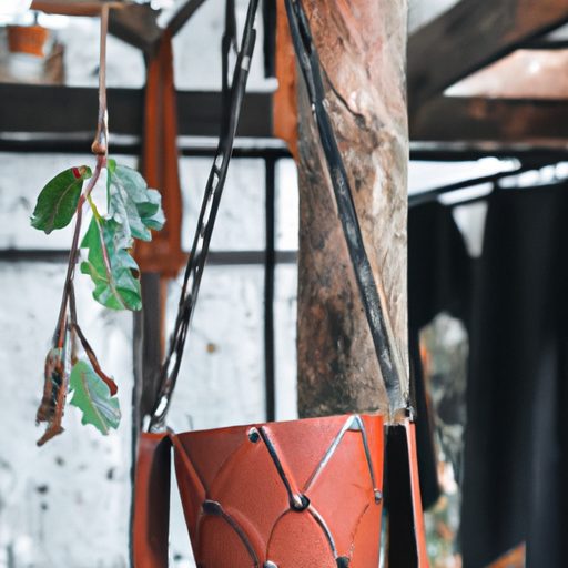 a ceramic plant pot hanging from leather 512x512 34582178