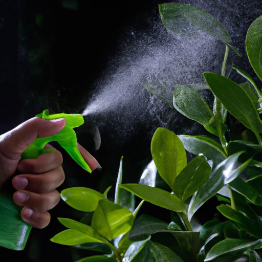 a hand holding a plant mister sprays a f 512x512 73278531