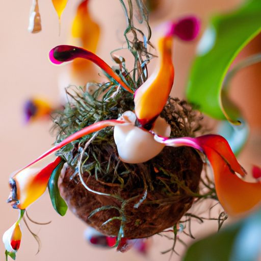 a hanging kokedama with vibrant flowers 512x512 31933237