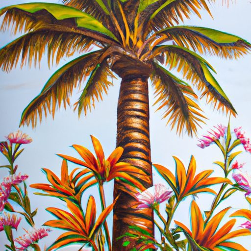 a painting of a majestic palm tree surro 512x512 61951641