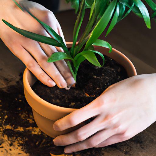 a pair of hands carefully repotting a vi 512x512 61310416