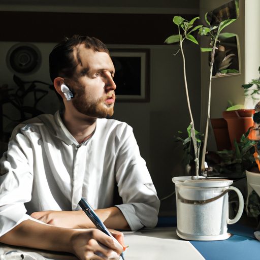 a person sitting at a desk in a plant fi 512x512 52815594