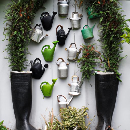 a vertical garden with teapots and boots 512x512 45756397