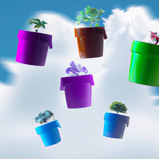 colorful plant pots floating on clouds p 512x512 49130643