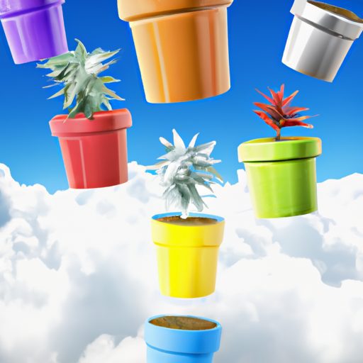 colorful plant pots floating on clouds p 512x512 94768945
