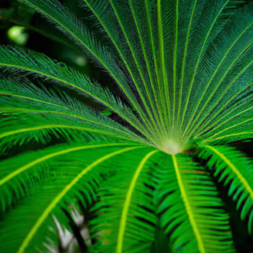 An image capturing the awe-inspiring grandeur of Encephalartos Altensteinii, showcasing its majestic cycad fronds unfurling in a symphony of vibrant green hues, against a backdrop of lush tropical foliage
