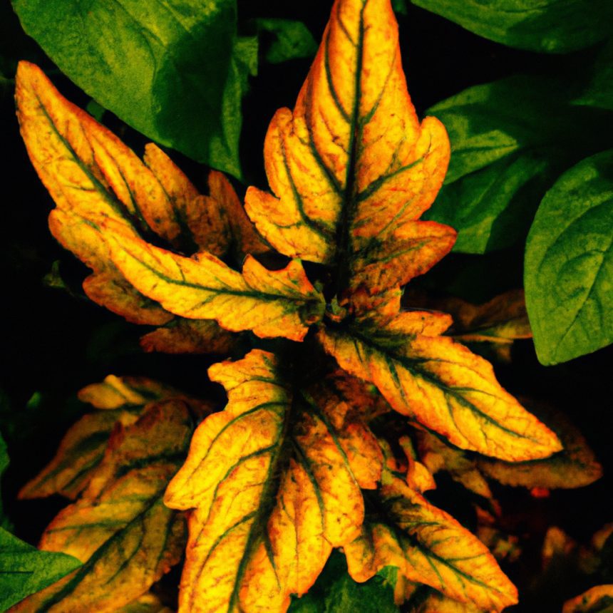 the vibrant essence of Gynura Aurantiaca as golden-orange leaves cascade down, contrasting against its deep green foliage