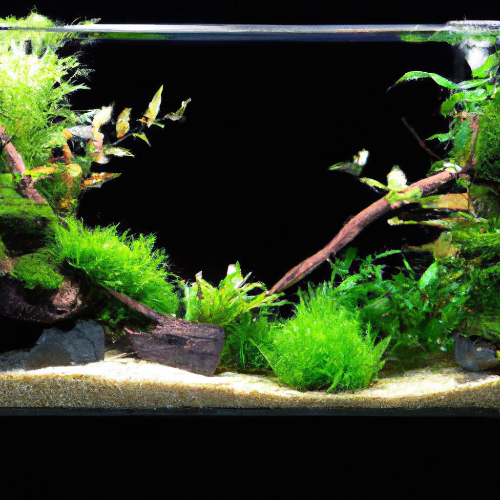 an image showcasing a lush underwater oasis within an aquarium, adorned with delicate plants such as Amazon sword, java moss, and anubias, providing an ideal environment for egg scatterers to thrive