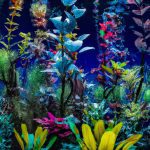 An image showcasing a vibrant underwater paradise with lush indoor aquatic plants boasting an array of mesmerizingly colorful leaves