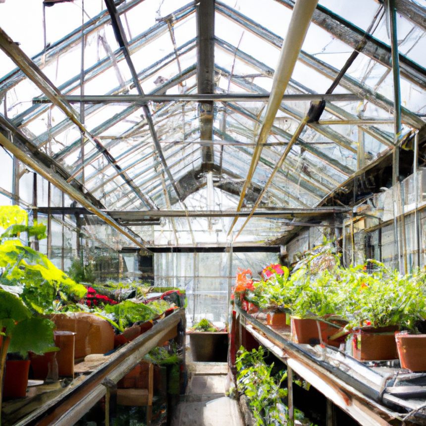 An image featuring a bustling indoor greenhouse, filled with rows of vibrant and meticulously cared-for plants